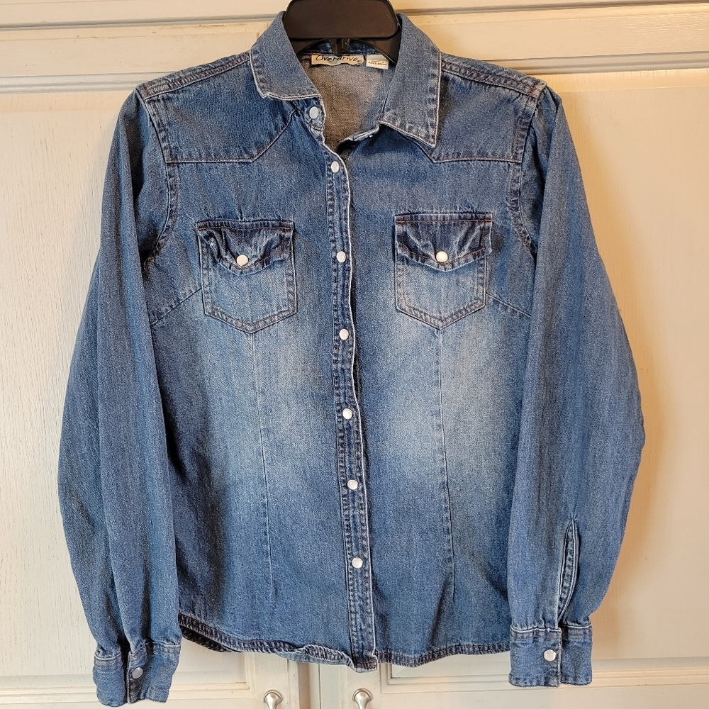 Overdrive Cotton Denim Pearl Snap Long Sleeve Shirt